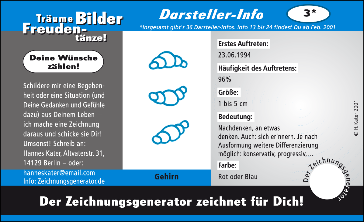 Hannes Kater: Auftragskärtchen *03 Gehirn, Vorderseite, Version von 2001