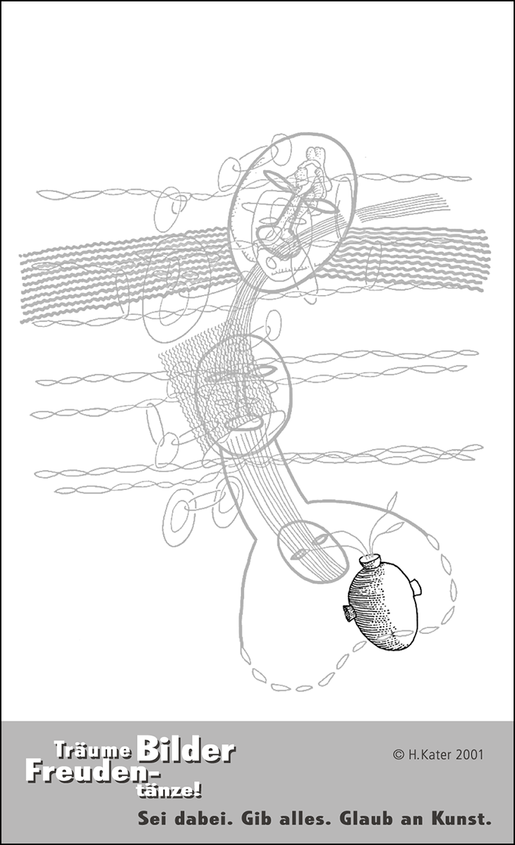 Hannes Kater: Auftragskärtchen *05 Herzbombe, Rückseite, Version von 2001