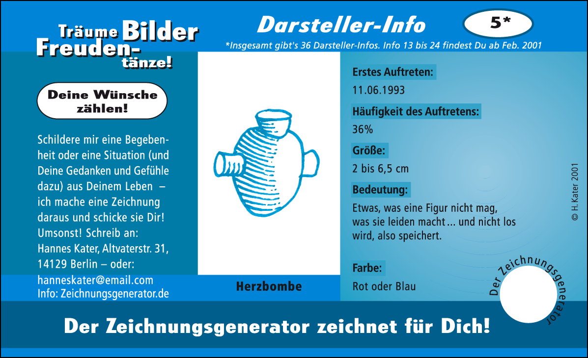 Hannes Kater: Auftragskärtchen *05 Herzbombe, Vorderseite, Version von 2001