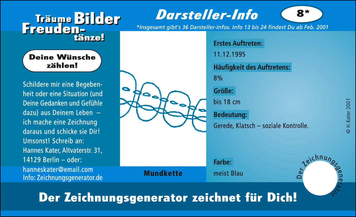 Hannes Kater: Auftragskärtchen *08 Mundkette, Vorderseite, Version von 2001