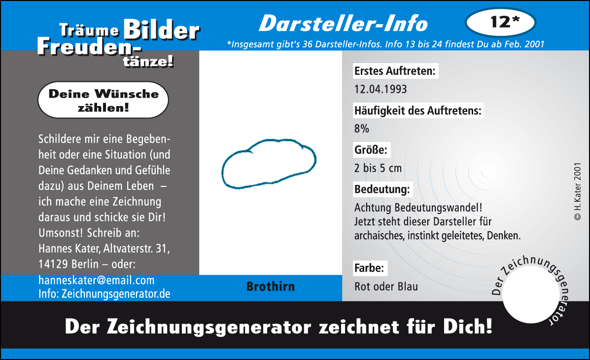 Hannes Kater: Auftragskärtchen *12Brothirn, Vorderseite, Version von 2001