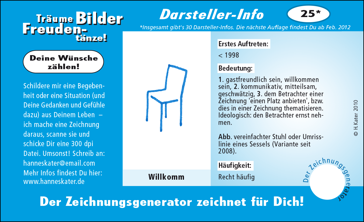 Hannes Kater: Auftragsk&auml;rtchen *25 Willkomm, Vorderseite, Version von 2010