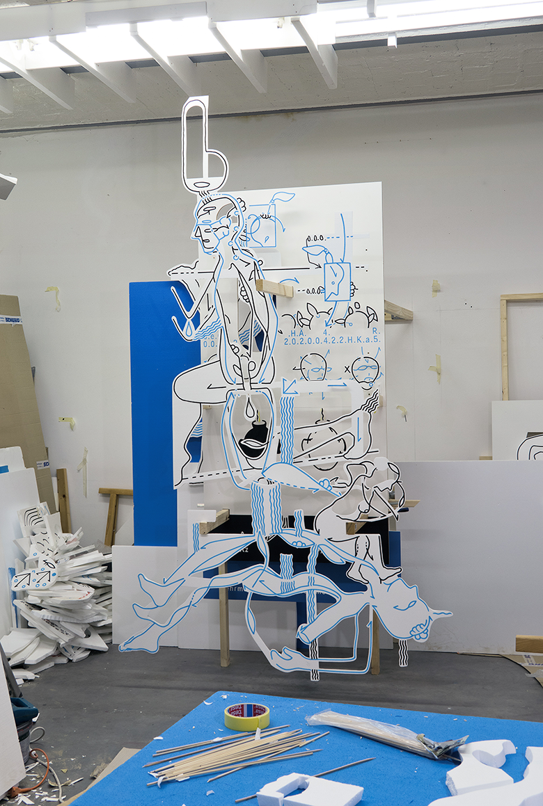 Hannes Kater: Arbeiten im Atelier f&uuml;r "Das dunkle Loch im Mund der Sonne" (2022)