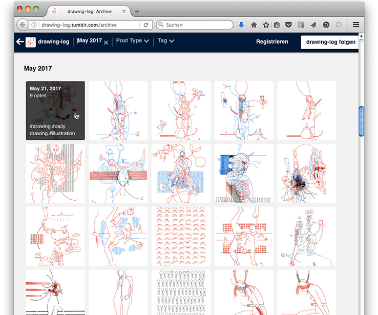 Neuer Screenshot (M&auml;rz 2019) der Archivansicht vom dawing-log im Mai 2017